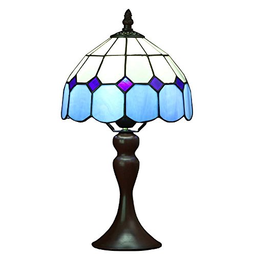 Bieye L30041 Mediterrane Tiffany-Stil Glasmalerei Tischlampe Nachtlicht mit 8 Zoll breiten handgefertigten seeblauen Lampenschirm Metallfuß, 15 Zoll hoch von Bieye