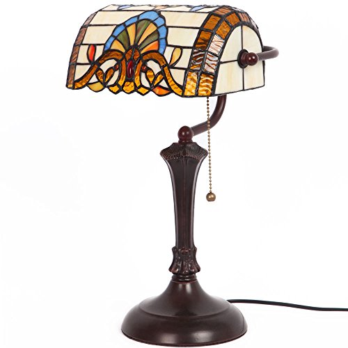 Bieye L30516 Barock Tiffany-Stil Glasmalerei Banker Tischlampe Schreibtischlampe mit 10 Zoll breitem Lampenschirm, 17 Zoll groß von Bieye