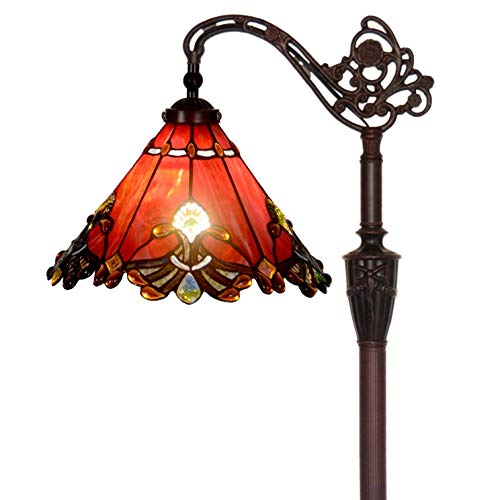 Bieye L30681 Barock Tiffany-Stil Glasmalerei Lesen Stehlampe mit 13 Zoll breiten Lampenschirm, Lichtrichtung ist einstellbar, 65 Zoll hoch, rot von Bieye
