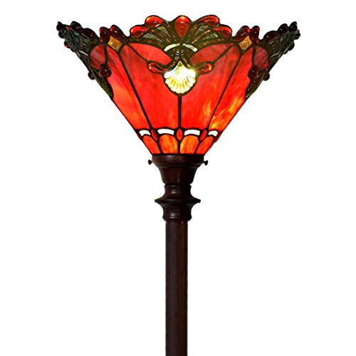 Bieye L30682 Tiffany-Stil Glasmalerei Barock Torchiere Stehlampe mit 13 Zoll breiten Lampenschirm und Metallfuß, 71 Zoll groß, rot von Bieye