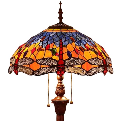 Bieye L30703 Stehlampe im Tiffany-Stil mit Libellenmotiv, Buntglas, für die Wohnzimmerdekoration, Höhe 165 cm, Orange (Orangeblau, 16 Zoll breit) von Bieye