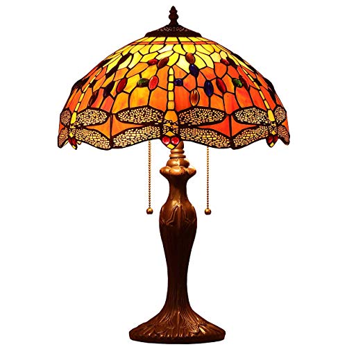 Bieye L30711 Tischlampe im Tiffany-Stil, Buntglas, Libelle, für Wohnzimmer, 61 cm hoch, Orange von Bieye