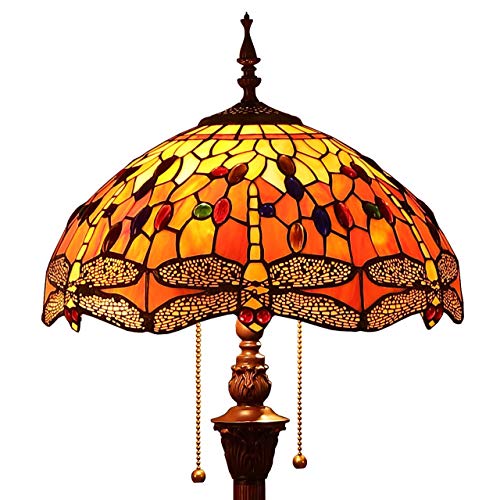 Bieye L30712 Stehlampe im Tiffany-Stil, Buntglas, Libelle, für Wohnzimmer, Dekoration, 165 cm hoch, Orange von Bieye