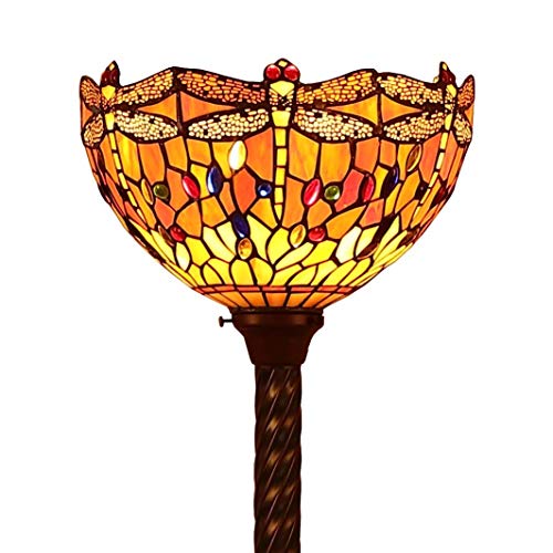 Bieye L30714 Libelle Tiffany Stil Glasmalerei Torchiere Stehlampe mit 12 Zoll breiten Lampenschirm, 67-Zoll groß, Orange von Bieye