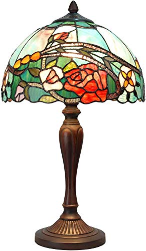 Bieye L30737 Tischlampe im Tiffany-Stil, Buntglas-Rose, Tischlampe für Nachttisch, Heimdekoration, 53,3 cm hoch von Bieye