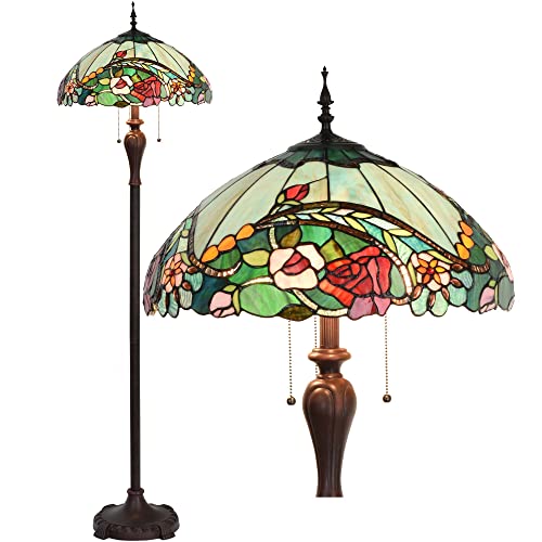 Bieye L30740 Stehlampe im Tiffany-Stil, Buntglas-Rose, zum Lesen, Arbeiten, Wohnzimmer, Dekoration, 3 Lichter, 165 cm hoch von Bieye