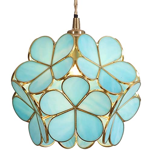 Bieye L30747 Petals Deckenpendelleuchte im Tiffany-Stil aus Buntglas mit 20 cm breitem Lampenschirm (Himmelblau, 8" Kirschblüte) von Bieye