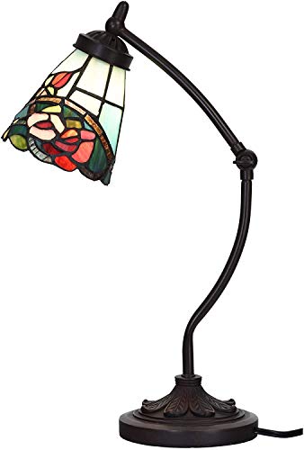 Bieye Tischlampe im Tiffany-Stil, Buntglas, Nachtlicht mit verstellbarem Kipphebelsockel zum Arbeiten, Lesen, Heimdekoration (blaue Rosen) von Bieye