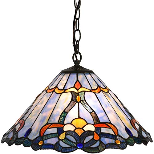 Bieye L30786 Deckenpendelleuchte aus Buntglas im Barock-Tiffany-Stil mit 18 Zoll breitem Lampenschirm, Blau von Bieye