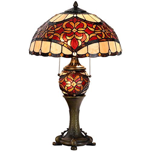 Bieye L30802 Barock-Tischlampe aus Buntglas im Tiffany-Stil, beleuchteter Sockel für Wohnzimmer, Nachttisch, Heimdekoration von Bieye