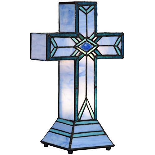 Bieye L30815 Lateinisches Kreuz Tiffany-Stil Buntglas-Akzent-Tischlampe, Nachtlicht von Bieye