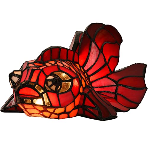 Bieye Red Telescope Fantail Goldfish Tischlampe im Tiffany-Stil Buntglas-Akzent-Nachtlicht für die Inneneinrichtung L30827 von Bieye