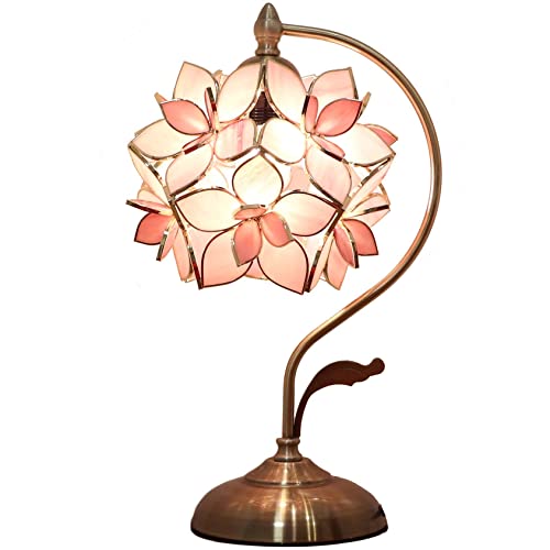 Bieye L30833 Tischlampe mit Rosen-Lilie, Tiffany-Stil, Buntglas, Vintage-Messingsockel für Heimdekoration von Bieye