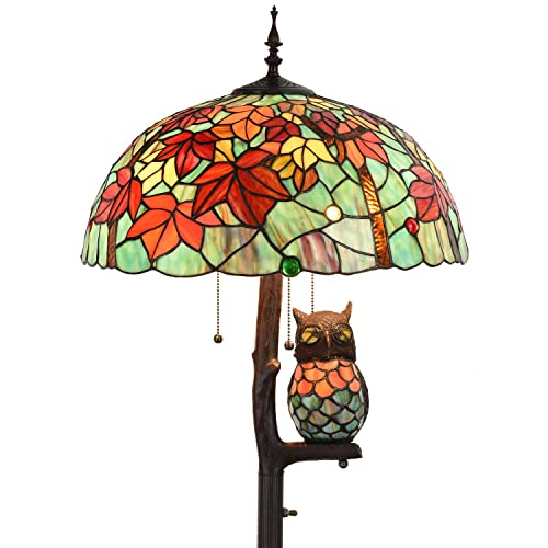 Bieye L30841 Maple Leaves Stehlampe aus Buntglas im Tiffany-Stil mit 18 Zoll breitem Lampenschirm, Eulen-Beistelllampe, 4-flammig, 65 Zoll hoch von Bieye