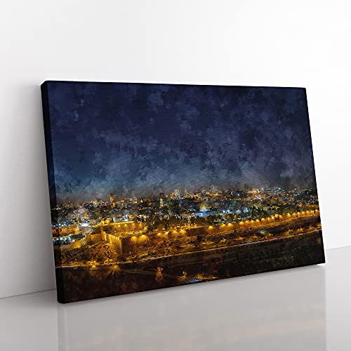 Big Box Art Alte Stadt in Jerusalem Israel Gemälde Leinwand Wandkunst Kunstdruck Fertig zum Aufhängen Bild 76 x 50 cm (30 x 20 Zoll) Blau Braun Grau von Big Box Art