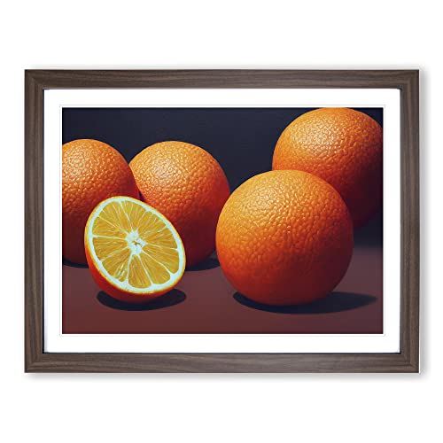 Big Box Art Orange Fruit Gemälde H1022 Gerahmter Kunstdruck für Wohnzimmer Schlafzimmer Home Office Dekor Wandkunst Bild aufhängefertig Walnuss A4 Rahmen (34x25 cm) von Big Box Art