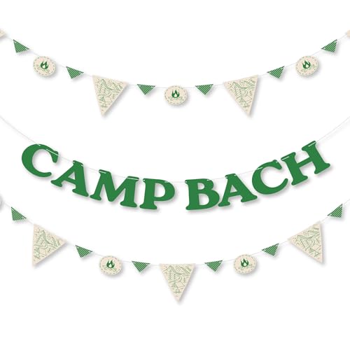 Big Dot of Happiness Camp Bachelorette Banner, Cabin Glamping Bachelorette Party Girlande Banner Dekoration, 9 m Kordel, 36 Wimpel und Camp Bach Buchstaben von Big Dot of Happiness