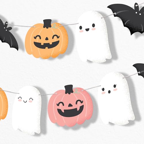 Big Dot of Happiness Pastellfarbene Halloween-Girlande, Banner, rosa Kürbis, Geburtstagsparty-Dekorationen, Hintergrund, 9 m Schnur, 15 Papier-Geister, Kürbis und Fledermausformen Big Dot of Happiness Pastellfarbene Halloween-Girlande, Banner, rosa Kürbis, Geburtstagsparty-Dekorationen, Hintergrund, 9 m Schnur, 15 Papier-Geister, Kürbis und Fledermausformen von Big Dot of Happiness