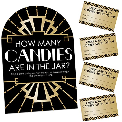 Big Dot of Happiness Roaring 20's – How Many Candies 1920s Art Deco Jazz Partyspiel – 1 Ständer und 40 Karten – Candy Guessing Game von Big Dot of Happiness