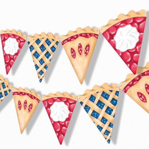 Big Dot of Happiness Summer Pies Girlande Banner, patriotische Party-Dekorationen zum 4. Juli, Erdbeere, Heidelbeere, Kirschkuchen-Banner, Hintergrund, 9 m Schnur, 15 geformte Kuchenscheiben von Big Dot of Happiness