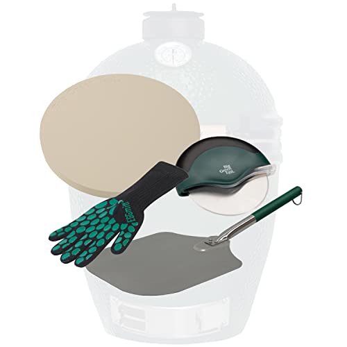 Big Green Egg Pizza Set mit Pizzastein, Pizza Cutter, Grill Handschuh und Pizzaschaufel [Original Big Green Egg Zubehör] Set mit 4 Bestandteilen von Big Green Egg