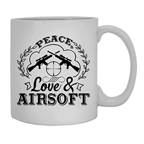 Peace Love and Airsoft Kaffeetasse, weiße Tasse, Teetasse, 325 ml Peace Love and Airsoft Kaffeetasse, weiße Tasse, Teetasse, 325 ml von Big Grey