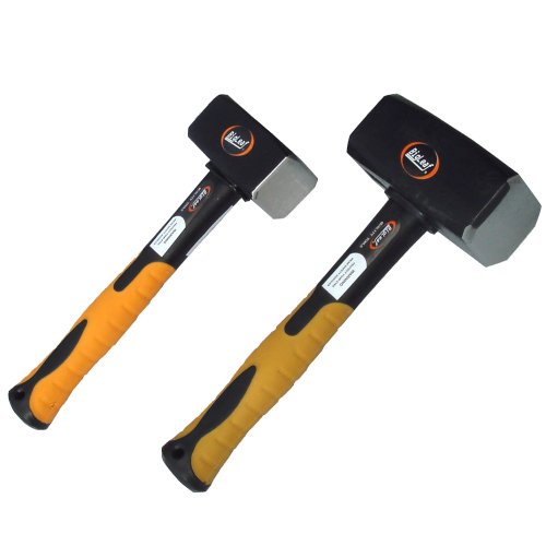 2 Stück Fäustel Set 1 x 1,5 Kg und 1 x 2 Kg Hammer 1500 g 2000 g Fiberglas DIN 6475 mit Extra langem Griff Fiberglas griff vibrationsarm Hammer Satz von BigLeaf