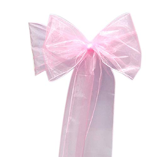 BigBigShop 10 Stück Organza Stuhl Band Schleife, Stuhlhussen Stuhl Schärpe, Organza Schleifenband für Hochzeit Party Dekoration (Hellrosa) von BigBigShop