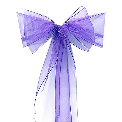 BigBigShop 10 Stück Organza Stuhl Band Schleife, Stuhlhussen Stuhl Schärpe, Organza Schleifenband für Hochzeit Party Dekoration (Lila) von BigBigShop