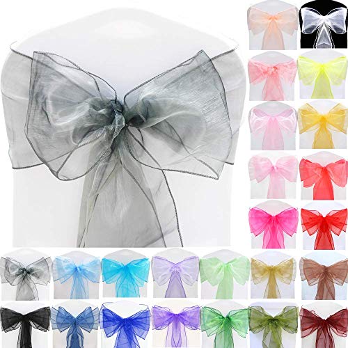 BigBigShop 10 Stück Organza Stuhl Band Schleife, Stuhlhussen Stuhl Schärpe, Organza Schleifenband für Hochzeit Party Dekoration (Silbergrau) von BigBigShop