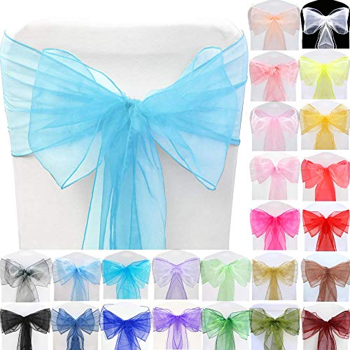 BigBigShop 50 Stück Organza Stuhl Band Schleife, Stuhlhussen Stuhl Schärpe, Organza Schleifenband für Hochzeit Party Dekoration (Blau) von BigBigShop