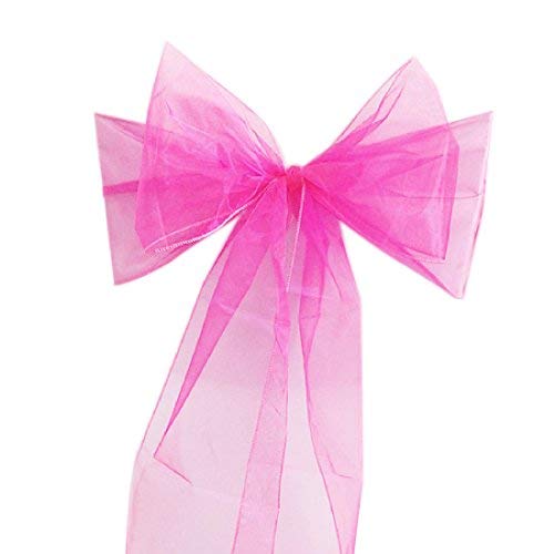 BigBigShop 50 Stück Organza Stuhl Band Schleife, Stuhlhussen Stuhl Schärpe, Organza Schleifenband für Hochzeit Party Dekoration (Dunkelrosa) von BigBigShop