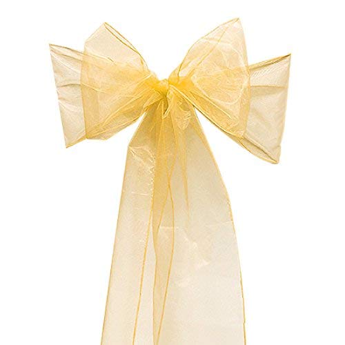 BigBigShop 50 Stück Organza Stuhl Band Schleife, Stuhlhussen Stuhl Schärpe, Organza Schleifenband für Hochzeit Party Dekoration (Gelb) von BigBigShop