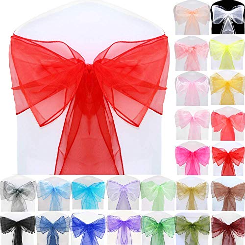 BigBigShop 50 Stück Organza Stuhl Band Schleife, Stuhlhussen Stuhl Schärpe, Organza Schleifenband für Hochzeit Party Dekoration (Rot) von BigBigShop