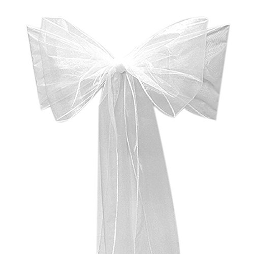 BigBigShop 50 Stück Organza Stuhl Band Schleife, Stuhlhussen Stuhl Schärpe, Organza Schleifenband für Hochzeit Party Dekoration (Weiß) von BigBigShop