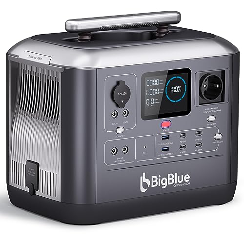 【10ms USV & 2std Schnelllade】BigBlue 1075Wh Tragbare Powerstation LiFePO4, Solargenerator mit 1000W AC-Ausgängen, 【Boost-up bis zu 2000W & Leise Betrieb】, PD45W/100W Stromversorgung für Camping Reisen von BigBlue