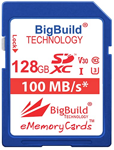 BigBuild Technology 128 GB ultraschnelle U3 SDXC 100 MB/s Speicherkarte, kompatibel mit Sony Alpha ILCE6100, ILCE6100LB.CEC, ILCE6400LB.CEC Kamera von BigBuild Technology