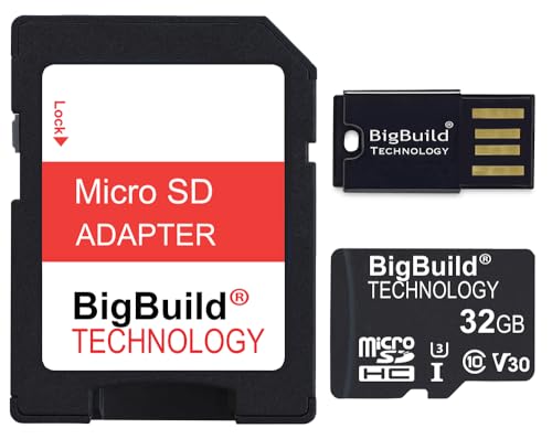 BigBuild Technology 32 GB ultraschnelle microSD Speicherkarte mit 100 MB/s für Doro 1370, 6030 Flip, 6520 Mobile, Klasse 10 U3 V30 von BigBuild Technology