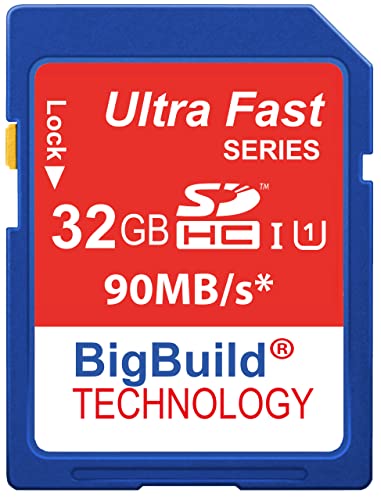 BigBuild Technology 32GB Ultra schnelle 90MB/s Speicherkarte für Canon EOS C300 Mark II Camcorder, Klasse 10 SD SDHC von BigBuild Technology