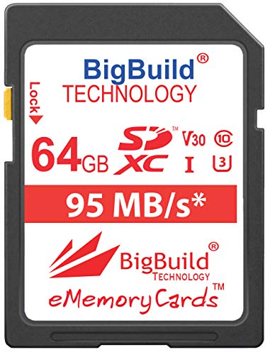 BigBuild Technology 64GB UHS-I U3 95MB/s Speicherkarte für Panasonic Lumix DMC LX100, LX15, SZ10, SZ10EB-K, SZ10EP, ZS50K, ZS50S, ZS70,TZ100, TZ100EB-K, TZ100EG, TZ110 Kamera von BigBuild Technology