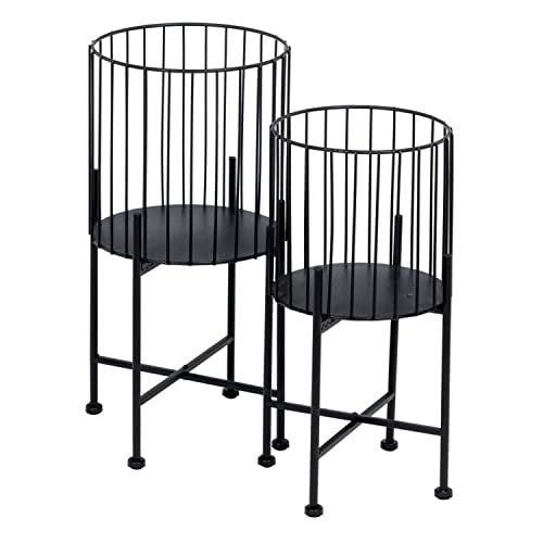 BigBuy Garden Blumentopf Set 28 x 28 x 51 cm, Schwarz Metall (2 Stück) von BigBuy Garden