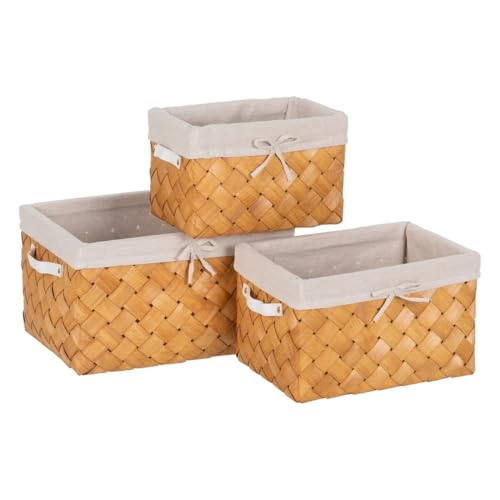 BigBuy Home Körbe Set Natur Holz Stoff 39,5 x 30 x 24 cm (3 Stück) von BigBuy Home