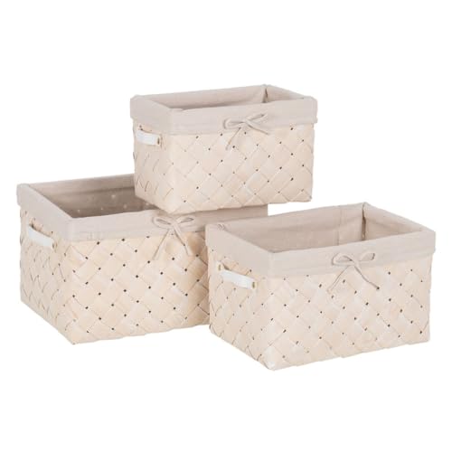 BigBuy Home Körbe Set weiß Holz Stoff 39,5 x 30 x 24 cm (3 Stück) von BigBuy Home