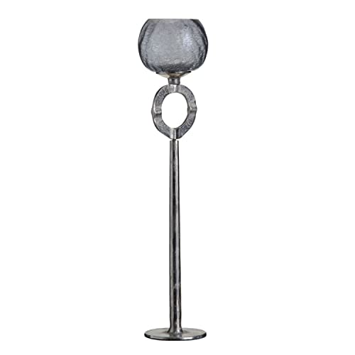 Teelichthalter 13 x 13 x 56 cm Glas Grau Metall Silber von BigBuy Home