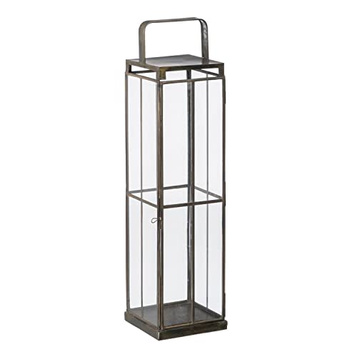 Teelichthalter 16 x 16 x 64 cm Glas Gold Metall von BigBuy Home