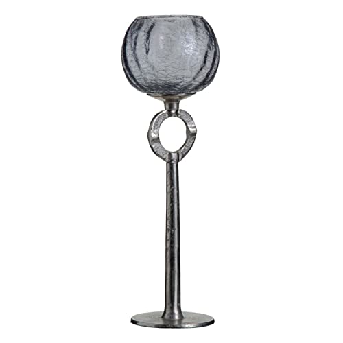 Teelichthalter aus Glas, Grau, Metall, 13 x 13 x 38 cm, Silber von BigBuy Home