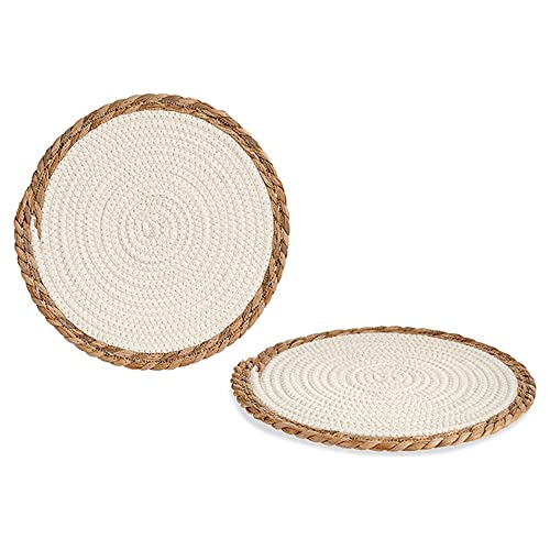 Tischdecke, Weiß, Braun, Naturfaser (Ø 30 cm) von BigBuy Home