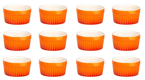 BigDean 12x Ragout Fin-Schalen 9 cm 200 ml - Orange - Feuerfest - Aus Keramik - Für Creme Brulee, Würzfleisch, Dessert, Schokoküchlein - Förmchen, Schälchen von BigDean