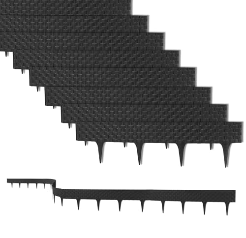 BigDean 16 m Rasenkante mit 20 Elemente á 80 cm - Biegbarer Kunststoff in Rattan-Design - Beeteinfassung, Beetumrandung, Palisaden - 9,5 cm hoch von BigDean