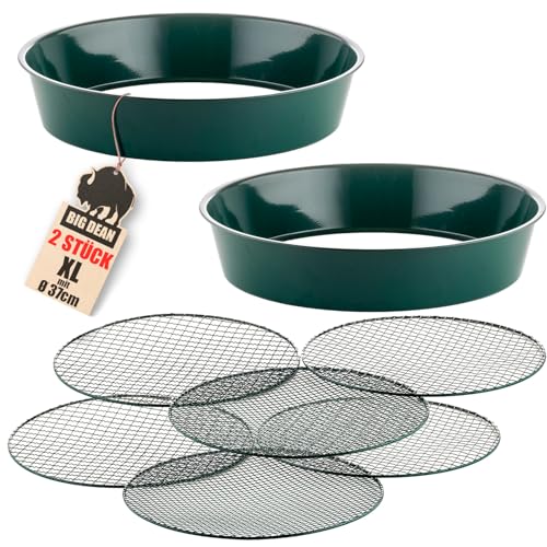 BigDean 2er Set XL Gartensieb aus Metall Ø 37cm - fein bis grob - inkl. austauschbarer Siebeinsätze in 3 Größen 6,4/9,5 & 12,7 mm - Erdsieb Kompostsieb Sieb für Garten, Erde, Sand, Kompost – rund von BigDean